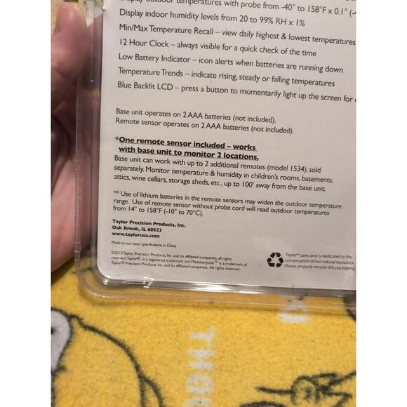 Taylor Weather Guide Wireless Indoor/Outdoor Thermometer With Remote Sensor NEW - Picture 6 of 6